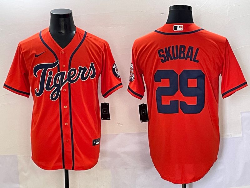 Men 2025 Detroit Tigers 29 Skubal Orange Game Nike MLB Jersey style 1